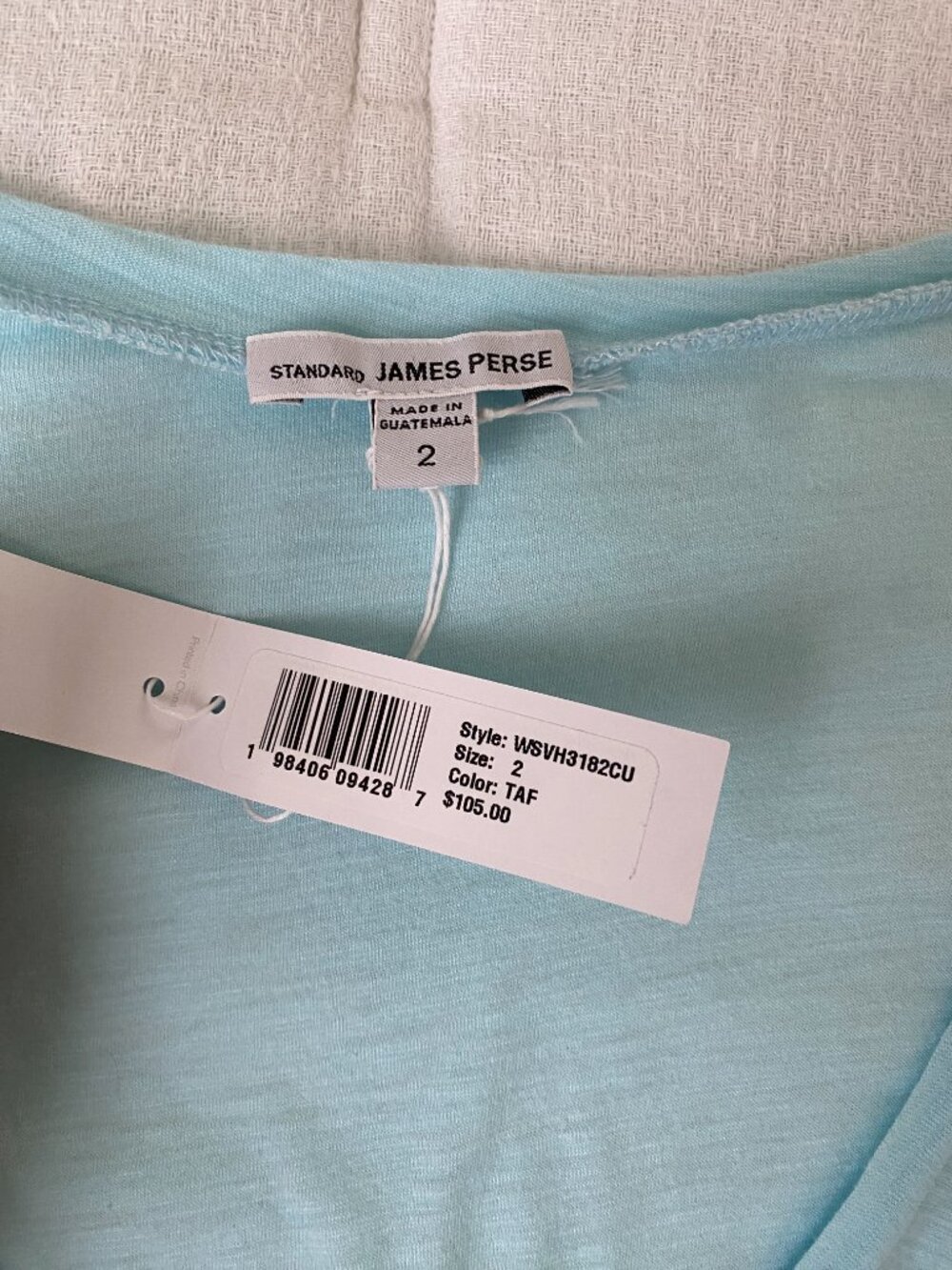 James Perse, Sz Med/2, Aqua Blue, Classic Soft Slub Cotton Modal Tee Shirt - Picture 6 of 9